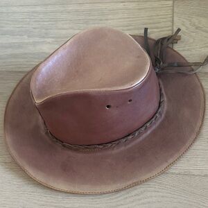 Brown Leather Cowboy Hat Indiana Jones style from Peru